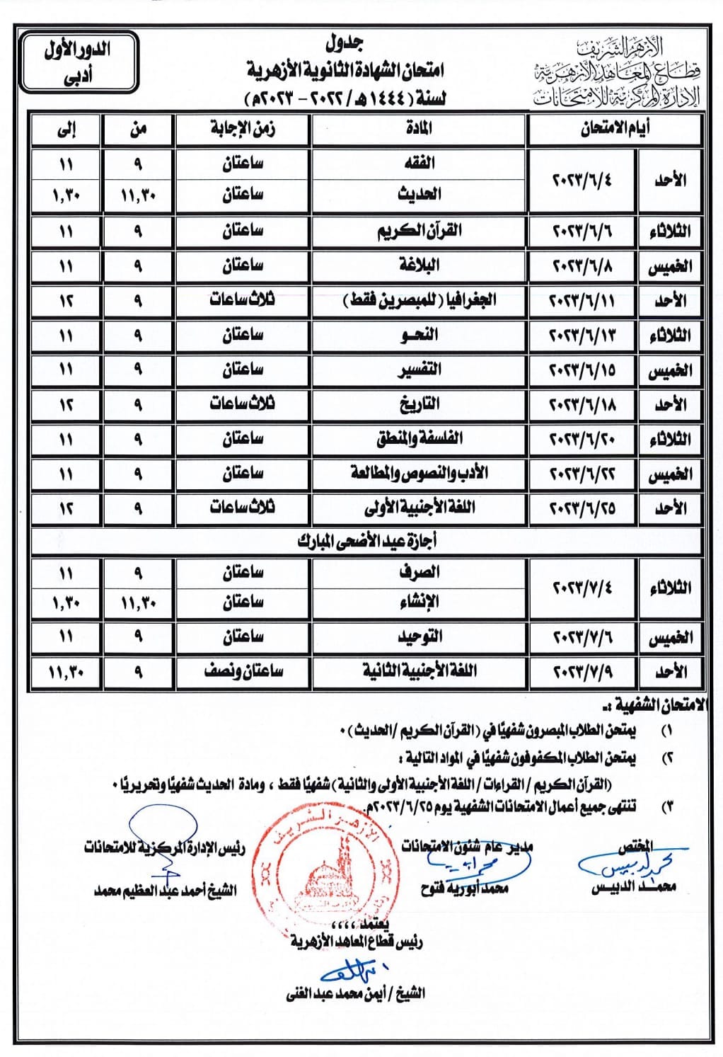 امتحانات ازهر مطروح