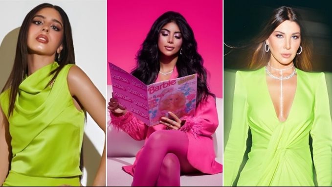 فساتين النجمات في الصيف باللونين الفوشيا والأخضر النيون