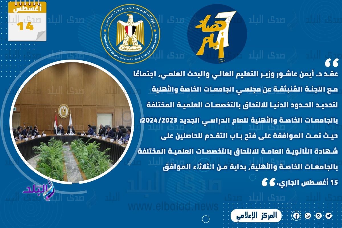 حصاد أنشطة وزارة التعليم العالي والبحث العلمي