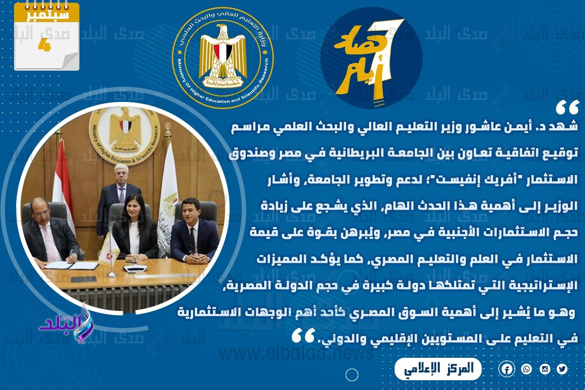 حصاد أنشطة وزارة التعليم العالي والبحث العلمي في أسبوع