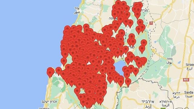 خريطة الإنذارات لمدن شمال إسرائيل