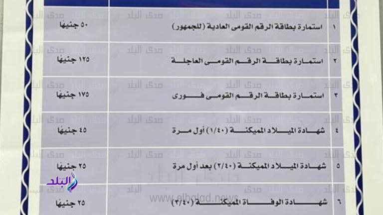 اسعار خدمات الأحوال المدنية