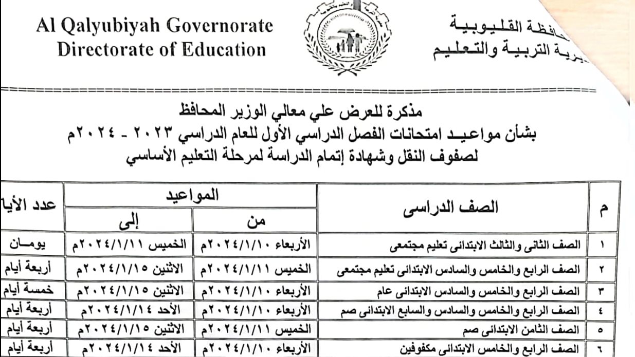 جدول الامتحانات 