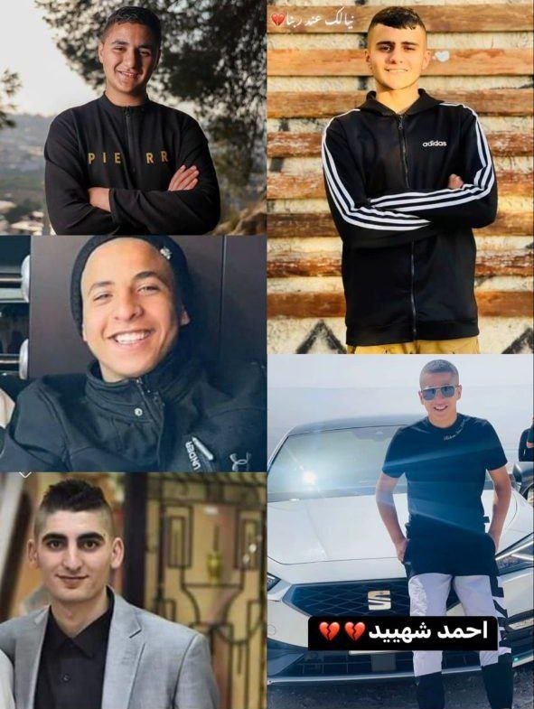 صور الشهداء الفلسطينيين الستة بمخيم نور شمس