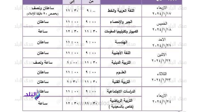 جدول امتحانات الصف الثالث الاعدادي 2024