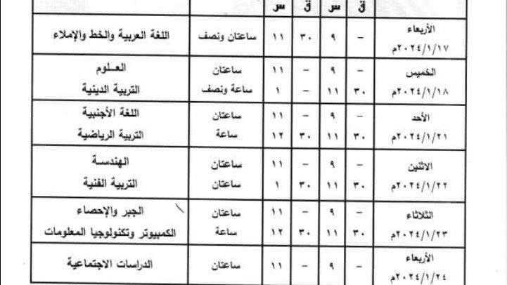 جدول امتحانات الشهادة الإعدادية 