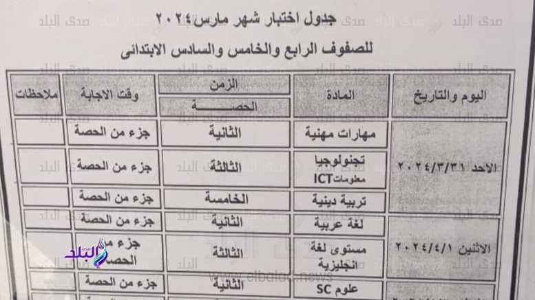 جدول امتحانات شهر مارس 2024 