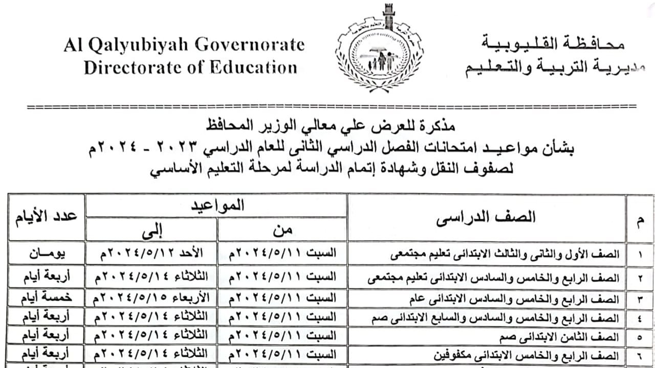 جدول الأمتحانات 