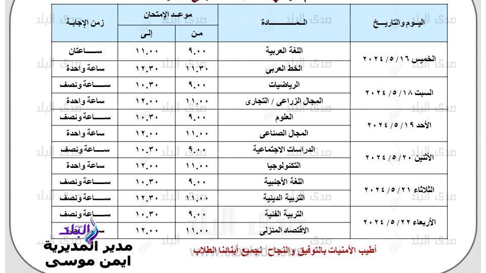 جدول امتحانات الترم الثاني 2024 محافظة القاهرة