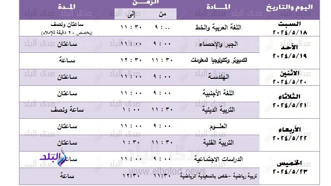 جدول امتحانات الصف الثالث الإعدادي محافظة الجيزة