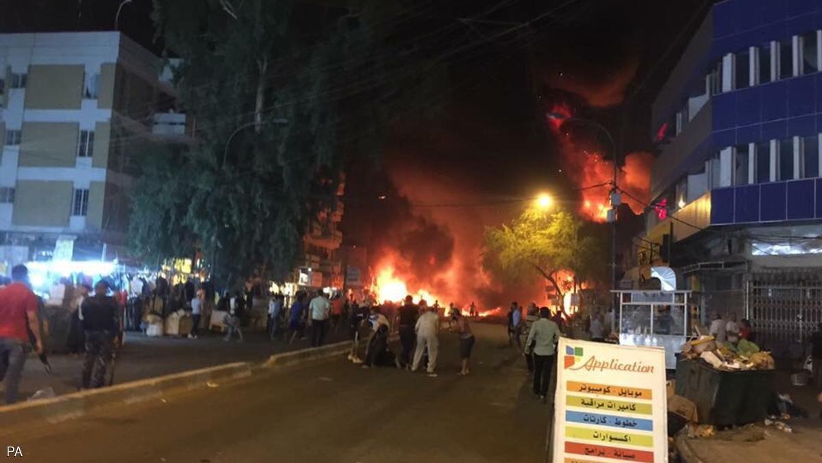 التفجير الارهابي في منطقة الكرادة وسط بغداد التفجير الارهابي في منطقة الكرادة وسط بغداد