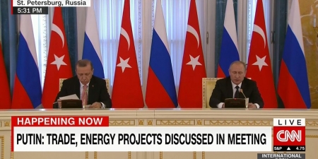 جانب من اجتماع  بوتين واردوغان امس فى سان بطرسبرج فى روسيا 