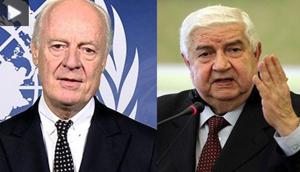 وزير الخارجية السوري وليد المعلم والمبعوث الاممي دي ميستورا