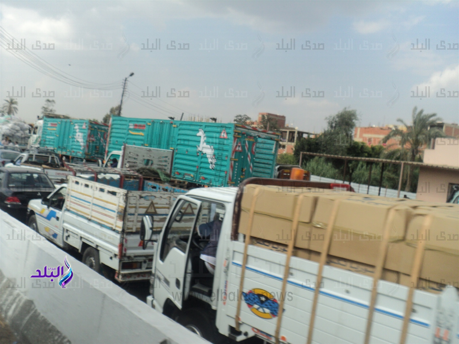 جانب من توقف حركة المرور بالطريق الزراعي ببنها