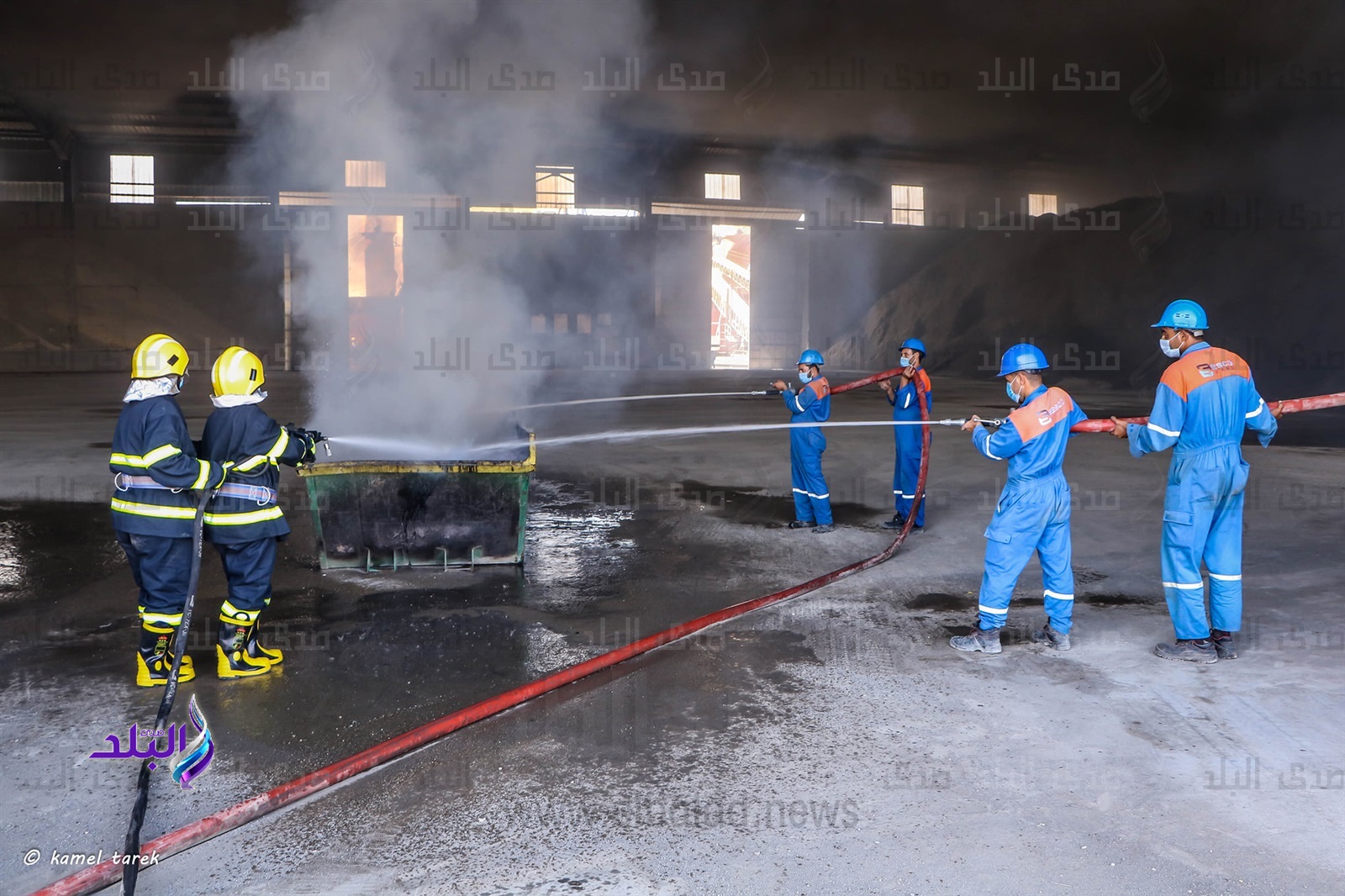 تدريب عملى ناجح على مكافحة حريق بأحد المخازن