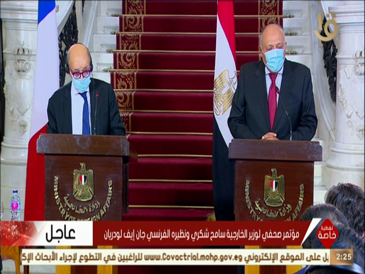 سامح شكري ونظيره الفرنسي  سامح شكري ونظيره الفرنسي