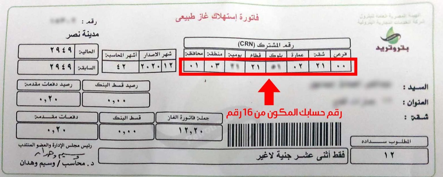 تسجيل قراءة فاتورة الغاز الطبيعي المنزلي