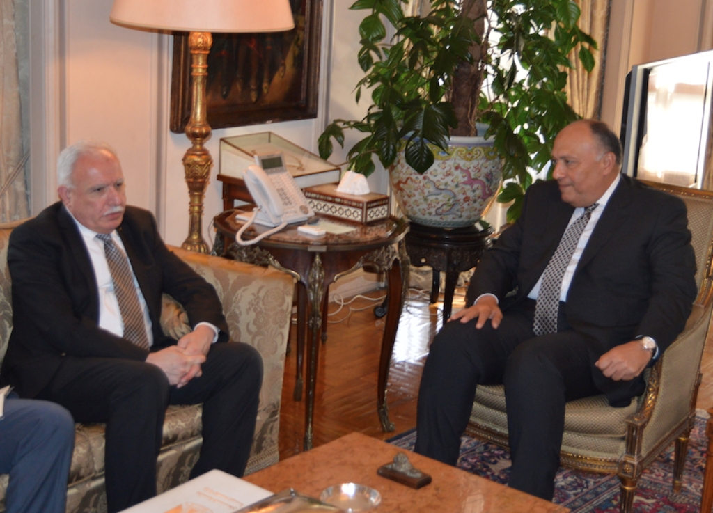 سامح شكري مع نظيره الفلسطيني رياض المالكي