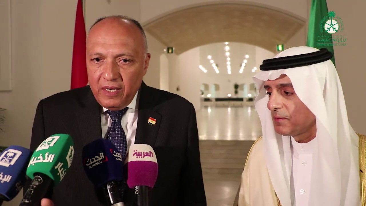 صورة أرشفية لمؤتمر صحفي بين الجبير وشكري
