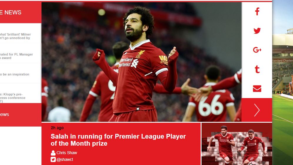 رشيح محمد صلاح لجائزة أفضل لاعب بالدوري الإنجليزي رشيح محمد صلاح لجائزة أفضل لاعب بالدوري الإنجليزي