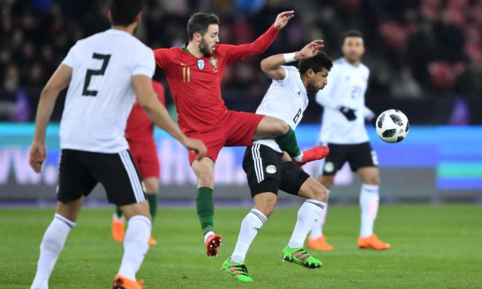 لقطة من مباراة مصر والبرتغال