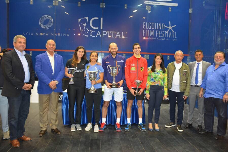 وزير الرياضةيشهدمراسم تتويج الفائزين ببطولة الجونة للإسكواش