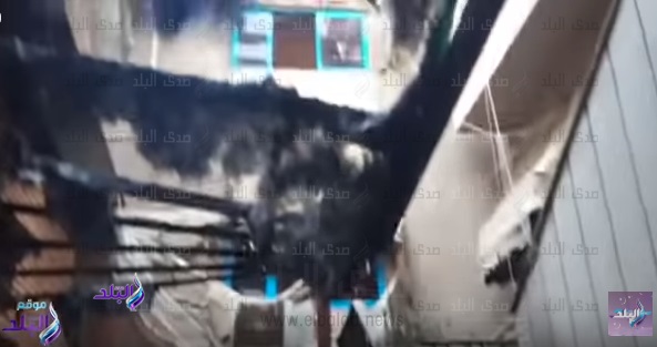 جانب من حريق مستشفي الحسين الجامعي