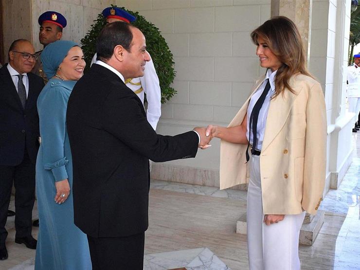 الرئيس السيسي وحرمه في استقبال ميلانيا ترامب