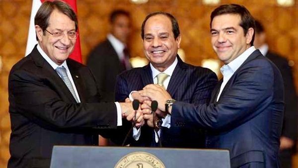 الرئيس السيسي ورئيس الوزراء اليوناني والرئيس القبرصي -أرشيفة
