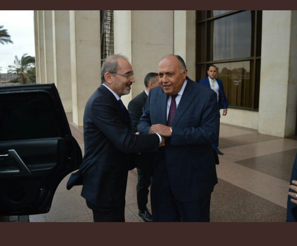 لحظة استقبال شكري لنظيره الأردني