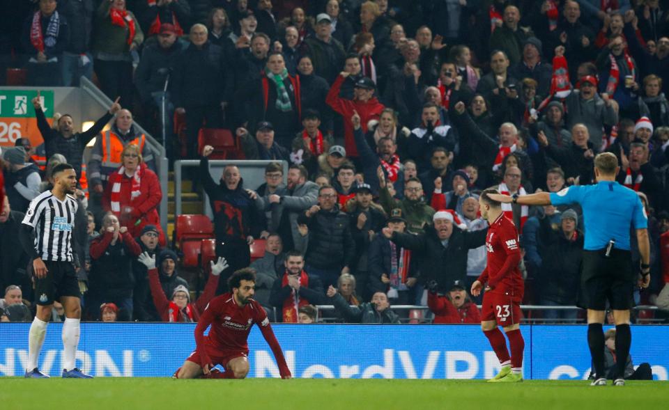 محمد صلاح أثناء مباراة ليفربول و نيوكاسيل