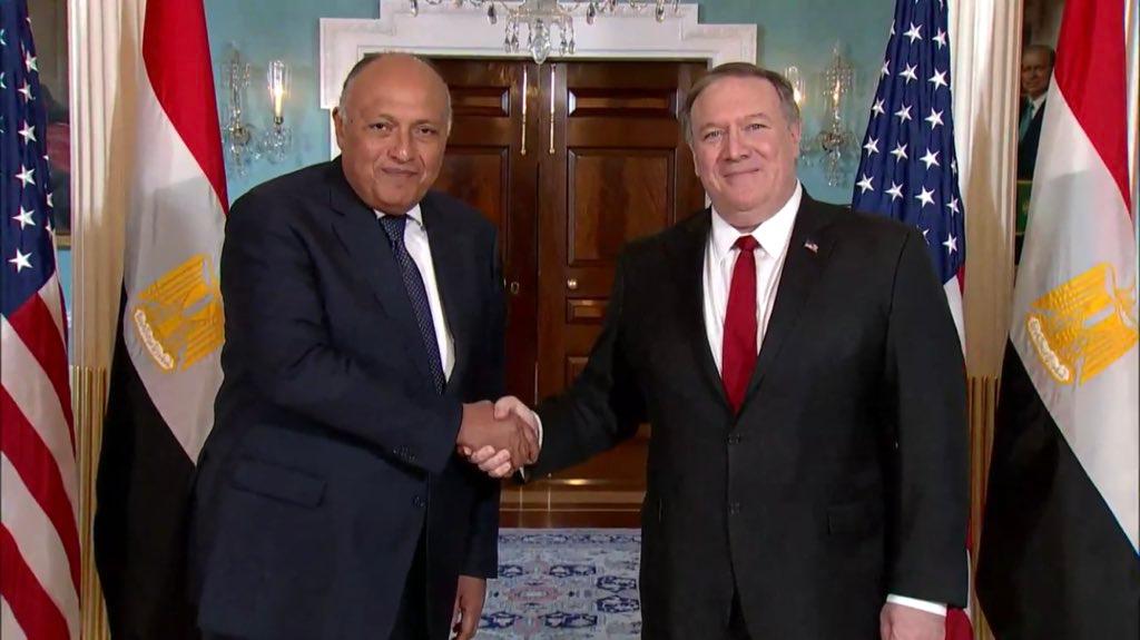 صورة للقاء شكري وبومبيو أمس بواشنطن