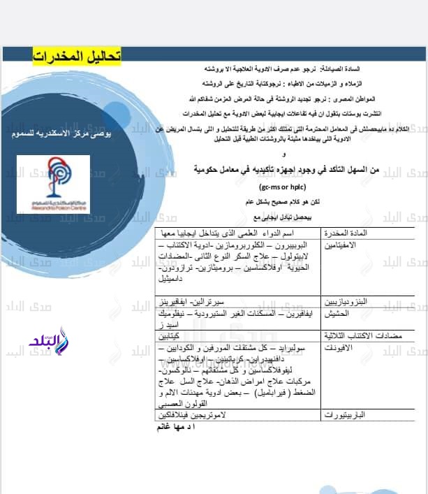 35 نوع دواء يعطي نتائج إيجابية في تحليل المخدرات