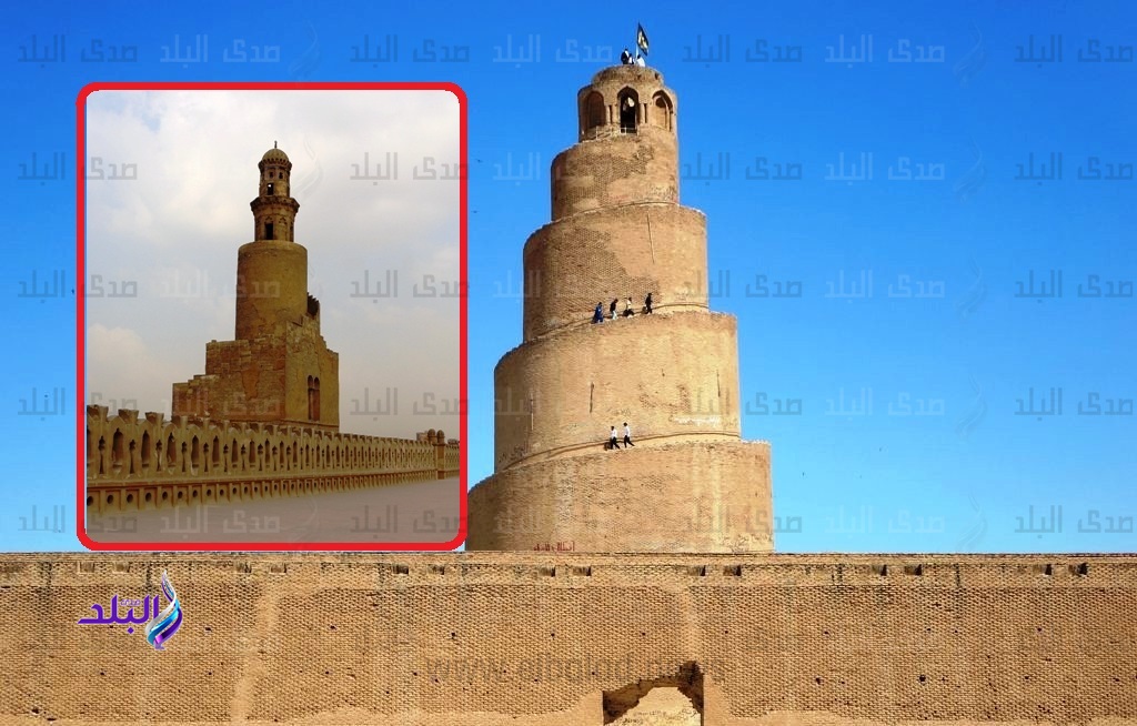 مسجد سامراء..وفي الإطار مئذنة إبن طولون بالقاهرة مسجد سامراء..وفي الإطار مئذنة إبن طولون بالقاهرة