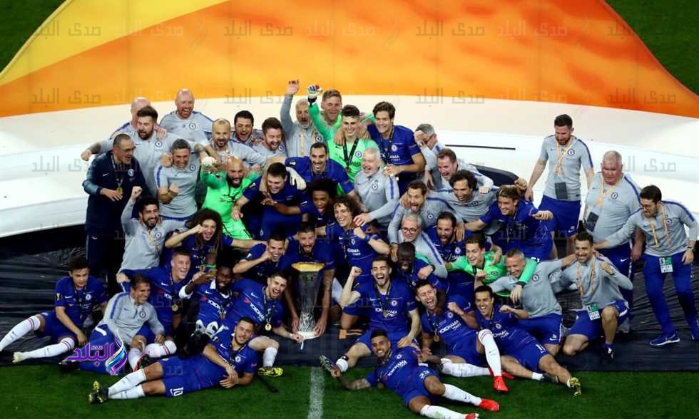 فرحة لاعبي تشيلسي بلقب الدوري الأوروبي 