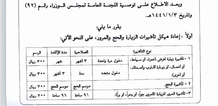 رسوم تأشيرات الحج والعمرة الجديدة