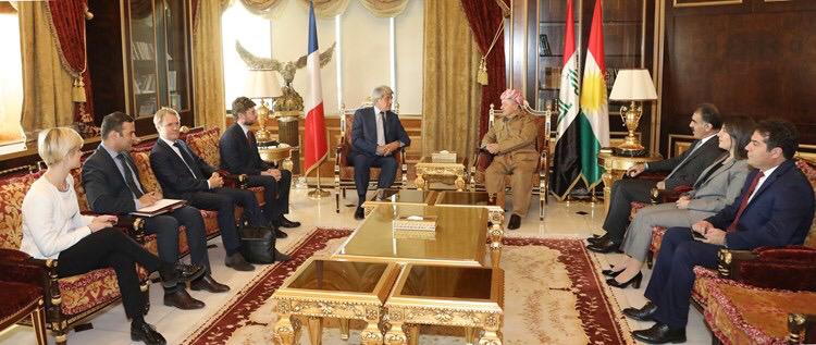 مسعود بارزاني وبرونو أوبير سفير فرنسا