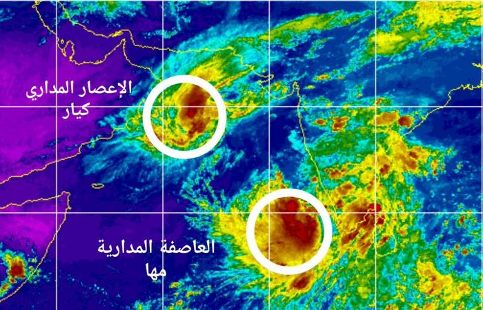خريطة رصد اعصار كيار وعاصفة مها