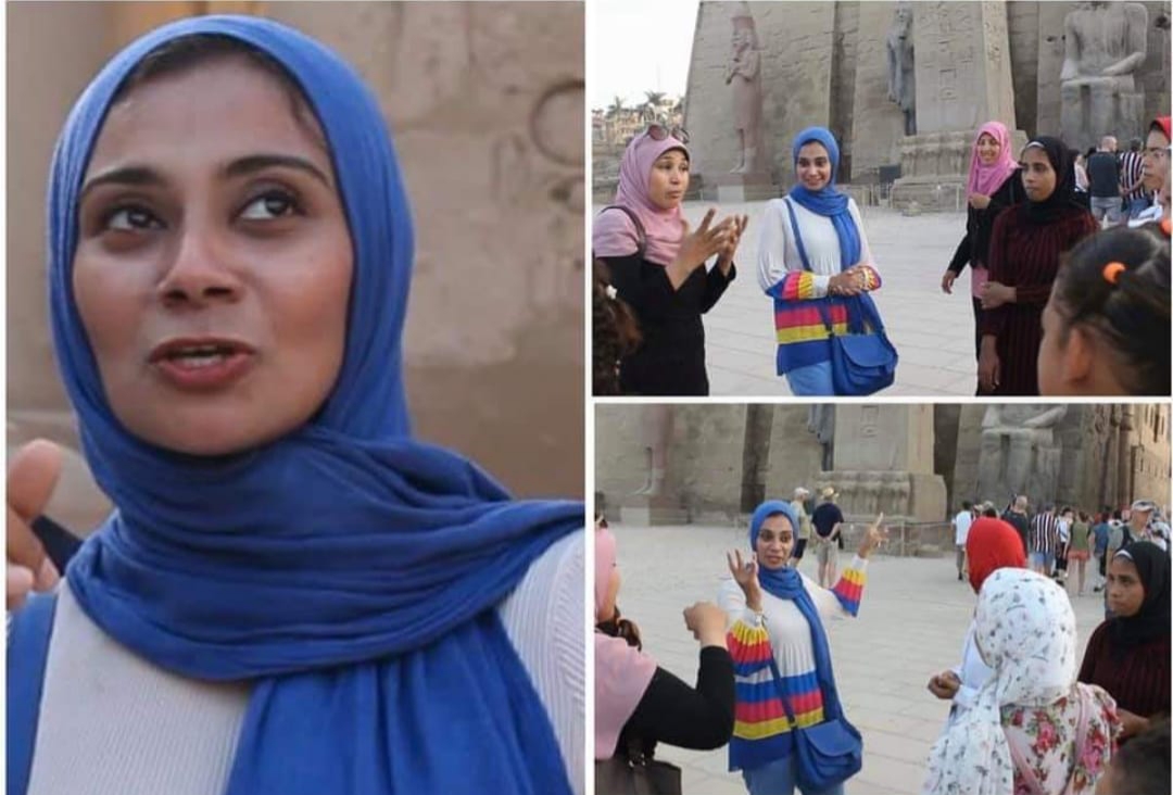 المرشدة السياحية سمر ناجي أثناء احدى الجولات