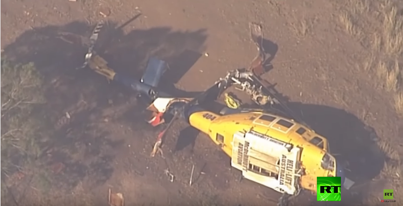 مروحية تحطمت بسبب حرائق الغابات