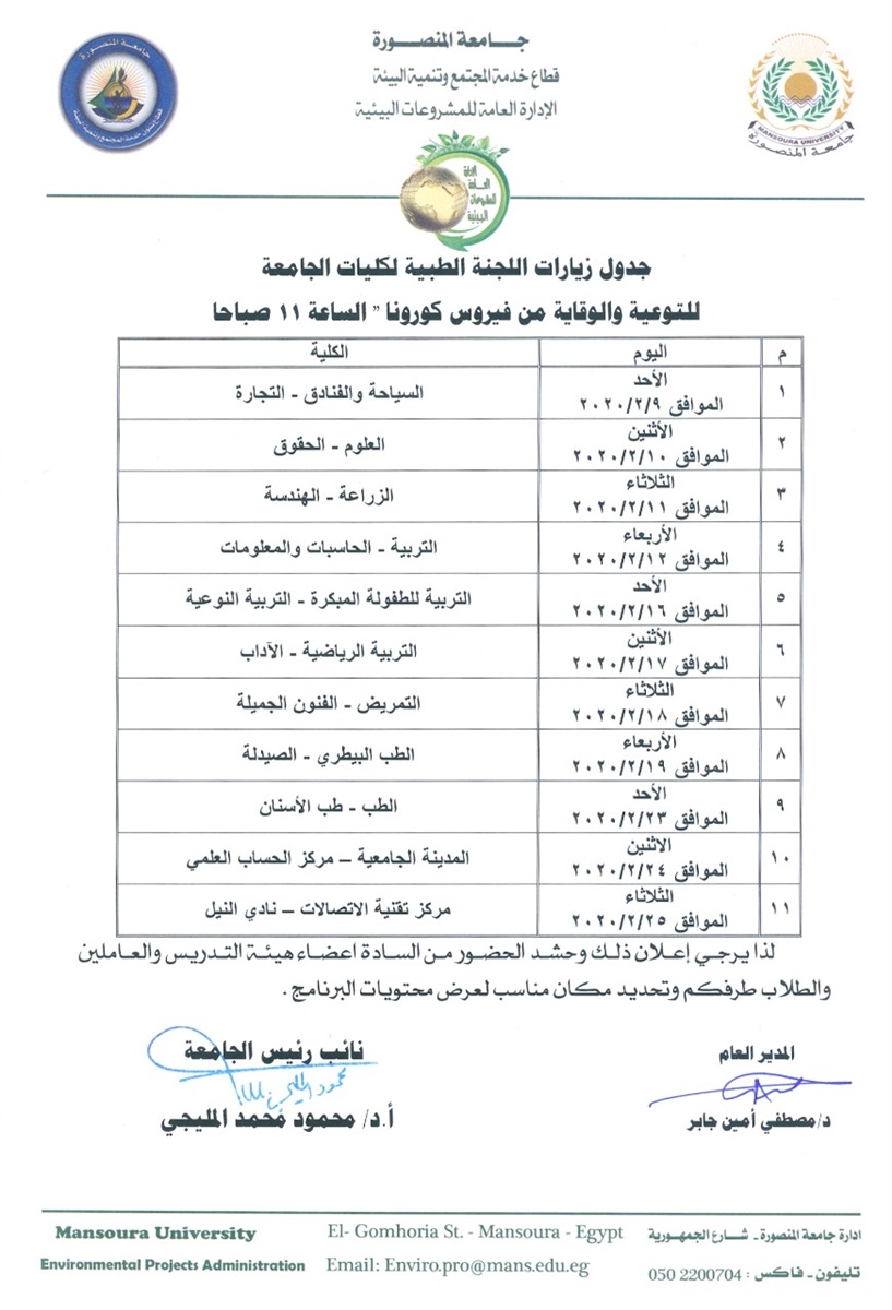 انتظام الدراسة بالفصل الدراسى الثانى بجامعة المنصورة