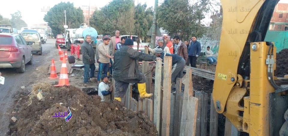 كسر في خط الطرد الرئيسي للصرف الصحي بطوخ