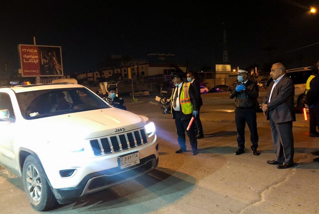 رئيس مجلس الوزراء يتفقد إجراءات حظر التجوال فى بغداد