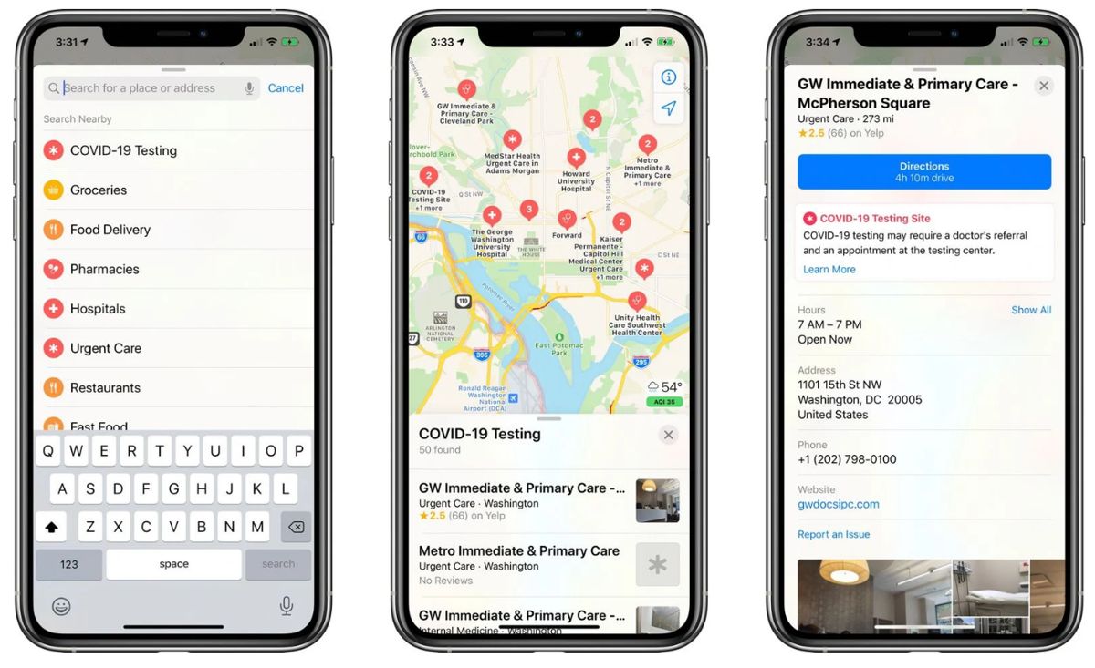 آبل تتيح معرفة أماكن اختبار فيروس كورونا على Apple Maps