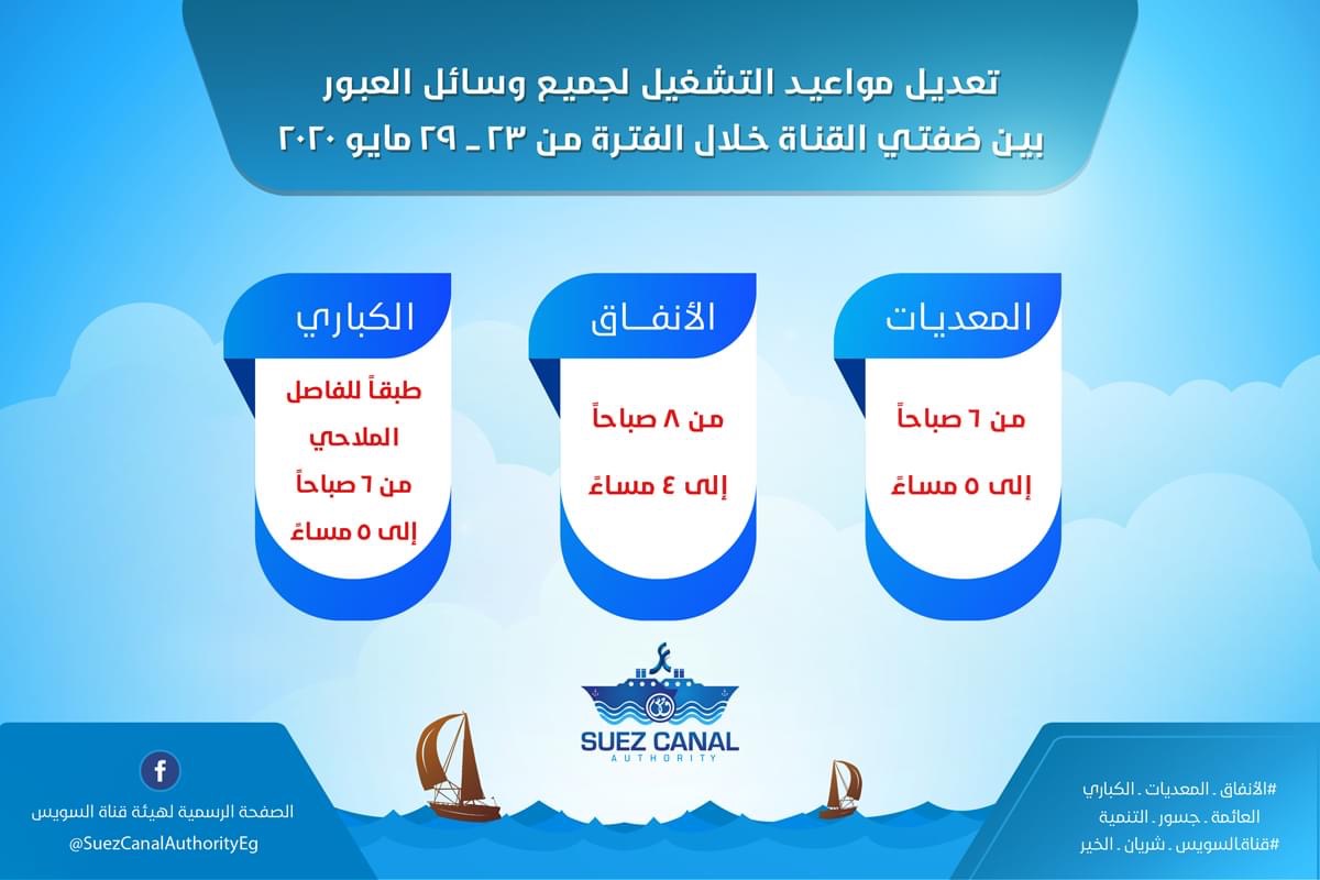 هيئة قناة السويس: تعديل مواعيد تشغيل المعديات والكباري