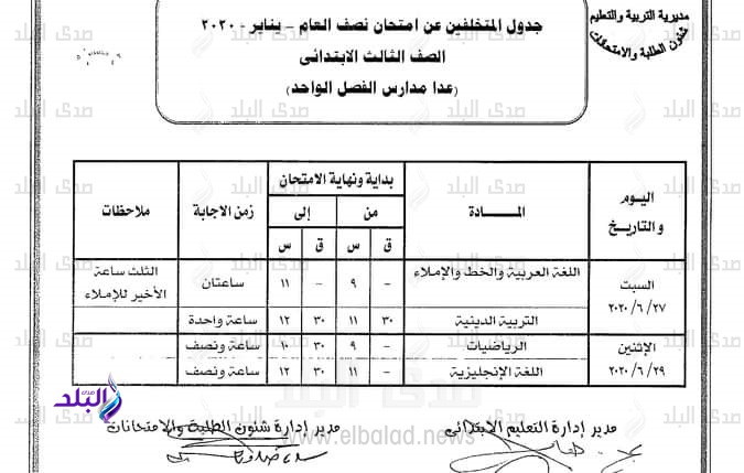 مواعيد امتحانات الدور الثاني