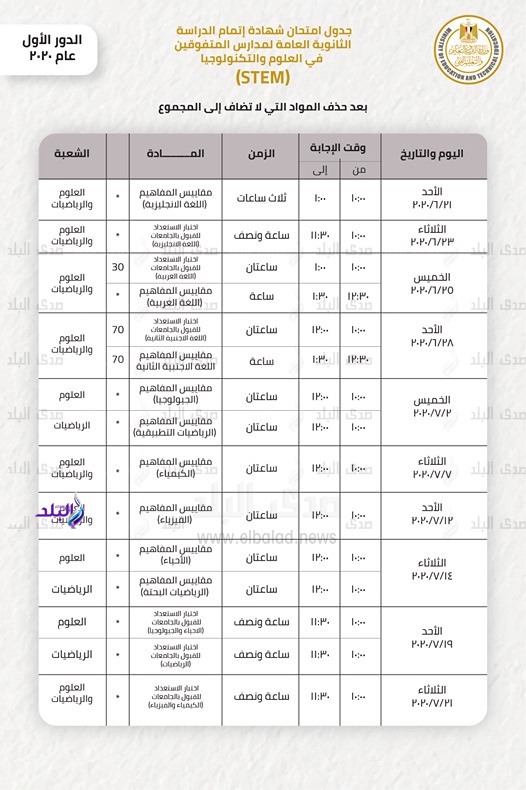 جدول امتحانات الثانوية لمدارس المتفوقين