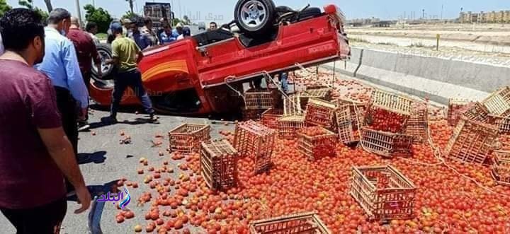 انقلاب سيارة محملة بالطماطم 