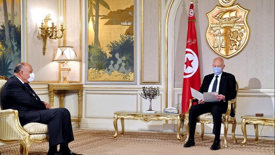جانب من لقاء السفير سامح شكري والرئيس التونسي قيس سعيد