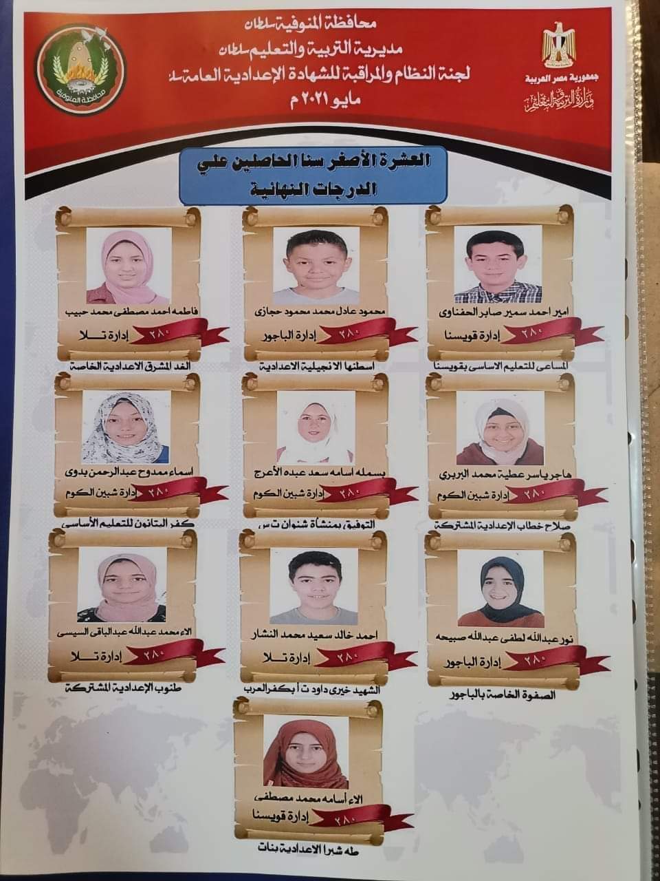 اوائل الشهادة الاعدادية
